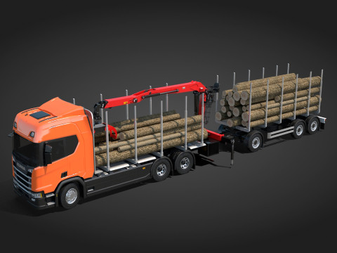 Scania Logging Truck and Trailer 3D Model