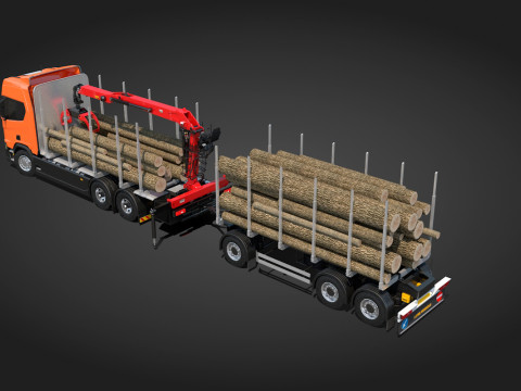 Scania Logging Truck and Trailer 3D Model