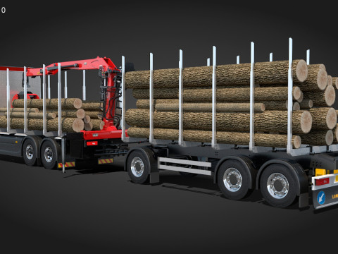 Scania Logging Truck and Trailer 3D Model