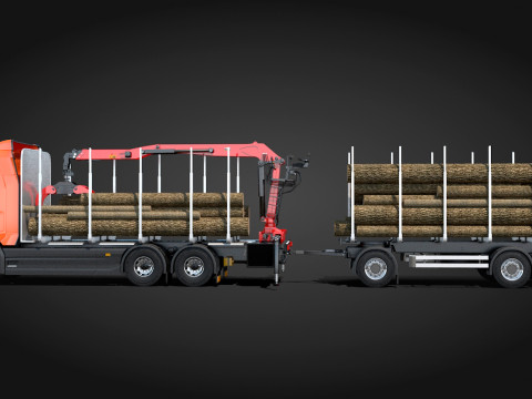 Scania Logging Truck and Trailer 3D Model