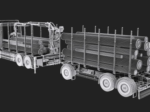 Scania Logging Truck and Trailer 3D Model