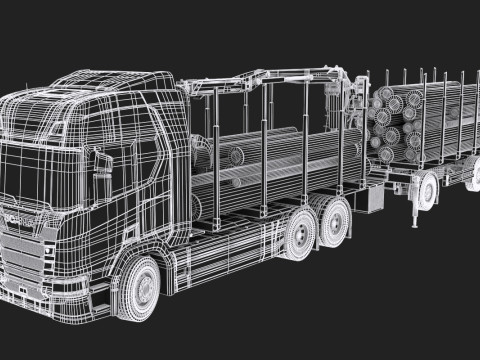 Scania Logging Truck and Trailer 3D Model