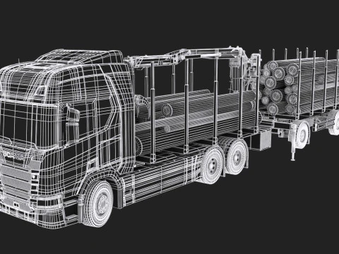 Scania Logging Truck and Trailer 3D Model