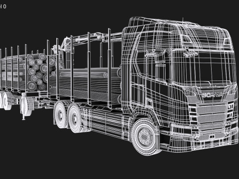 Scania Logging Truck and Trailer 3D Model