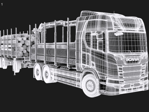 Scania Logging Truck and Trailer 3D Model
