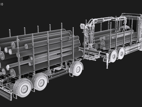 Scania Logging Truck and Trailer 3D Model