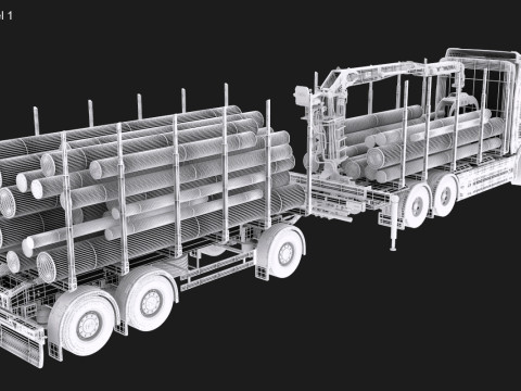 Scania Logging Truck and Trailer 3D Model