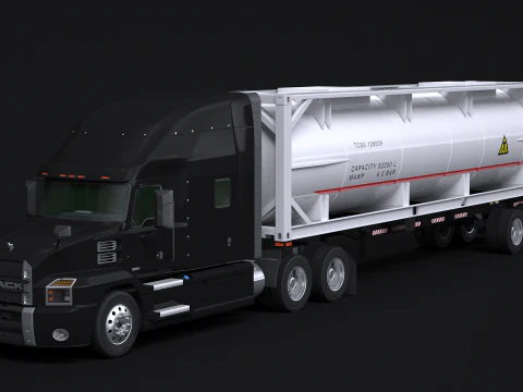 Trailer Semitruck dan Tangki ISO Model 3D