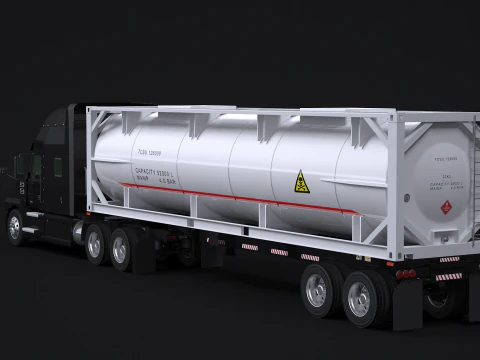 Trailer Semitruck dan Tangki ISO Model 3D