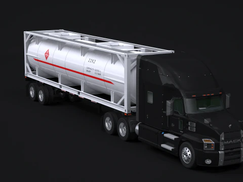 Trailer Semitruck dan Tangki ISO Model 3D