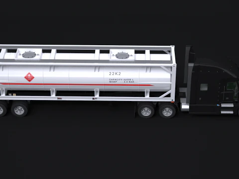Trailer Semitruck dan Tangki ISO Model 3D