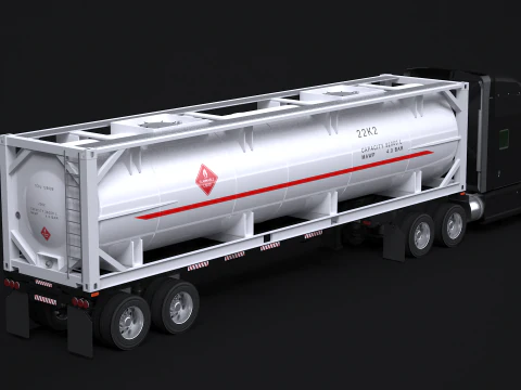 Trailer Semitruck dan Tangki ISO Model 3D
