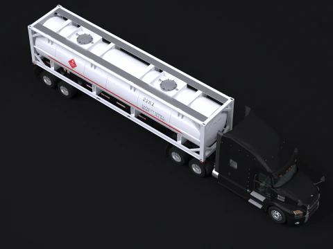 Trailer Semitruck dan Tangki ISO Model 3D