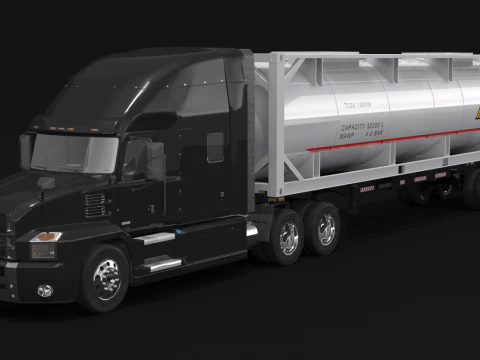 Trailer Semitruck dan Tangki ISO Model 3D