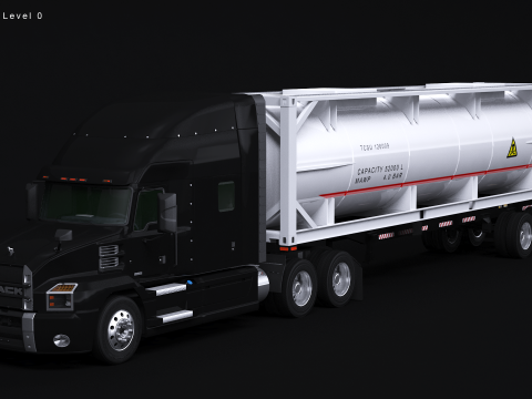 Sattelschlepper und ISO-Tankanhänger 3D Modell