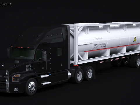 Trailer Semitruck dan Tangki ISO Model 3D