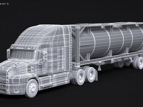 Trailer Semitruck dan Tangki ISO Model 3D