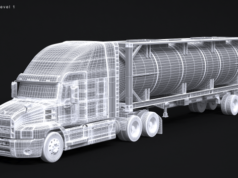 Sattelschlepper und ISO-Tankanhänger 3D Modell
