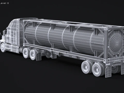 Trailer Semitruck dan Tangki ISO Model 3D