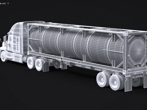 Trailer Semitruck dan Tangki ISO Model 3D