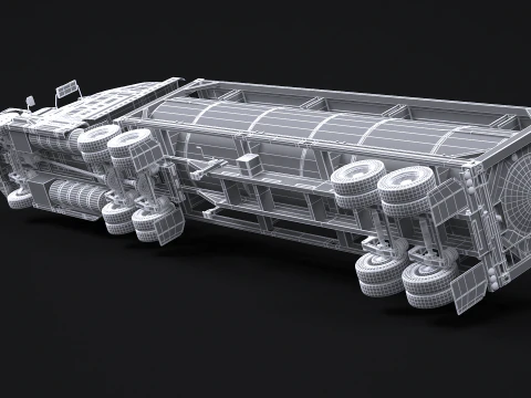 Trailer Semitruck dan Tangki ISO Model 3D