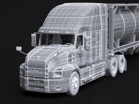 Trailer Semitruck dan Tangki ISO Model 3D