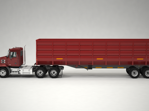 US Semitruck Gondola Trailer 3D Model