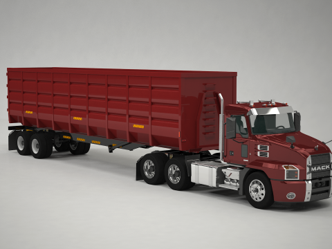 US Semitruck Gondola Trailer 3D Model