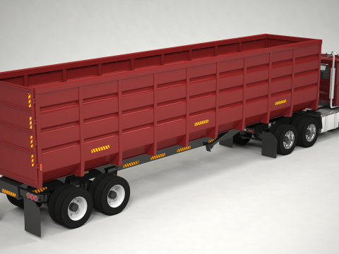 US Semitruck Gondola Trailer 3D Model