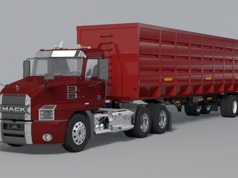 US Semitruck Gondola Trailer 3D Model