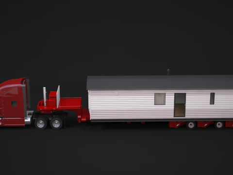 Amerykańska naczepa ciężarowa i przyczepa domowa Model 3D