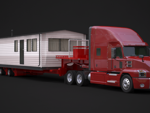 US Semi-Truck and House Trailer 3D Model