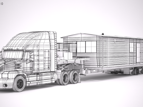 US Semi-Truck and House Trailer 3D Model