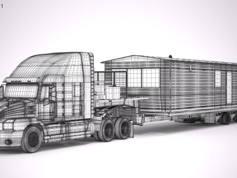 US Semi-Truck and House Trailer 3D Model