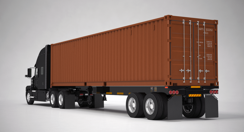 美式半挂集装箱半挂车 3D 模型 .c4d .max .obj .3ds .fbx .stl .blend