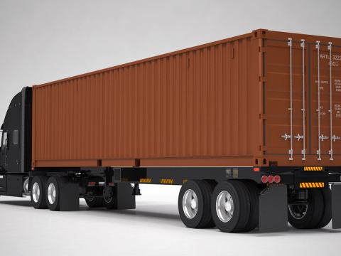 美式半挂集装箱半挂车 3D 模型