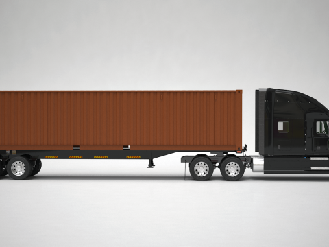 美式半挂集装箱半挂车 3D 模型