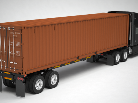 美式半挂集装箱半挂车 3D 模型