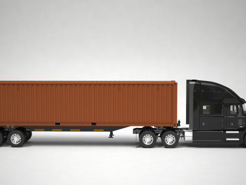 美式半挂集装箱半挂车 3D 模型
