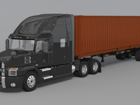 美式半挂集装箱半挂车 3D 模型