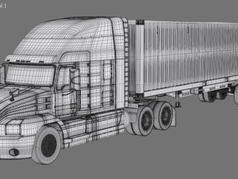 美式半挂集装箱半挂车 3D 模型