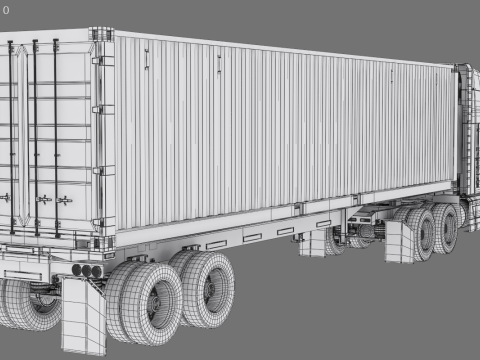 美式半挂集装箱半挂车 3D 模型