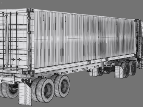 美式半挂集装箱半挂车 3D 模型