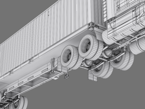 美式半挂集装箱半挂车 3D 模型