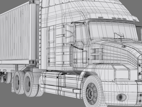 美式半挂集装箱半挂车 3D 模型