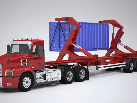 Semi-caminh&atilde;o americano com elevador lateral Modelo 3D