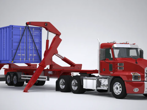 Semi-caminh&atilde;o americano com elevador lateral Modelo 3D