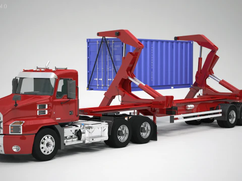 Semi-caminh&atilde;o americano com elevador lateral Modelo 3D
