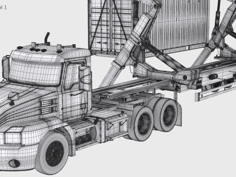 Semi-caminh&atilde;o americano com elevador lateral Modelo 3D