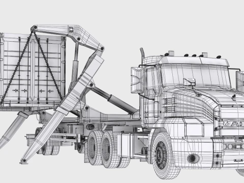Semi-caminh&atilde;o americano com elevador lateral Modelo 3D